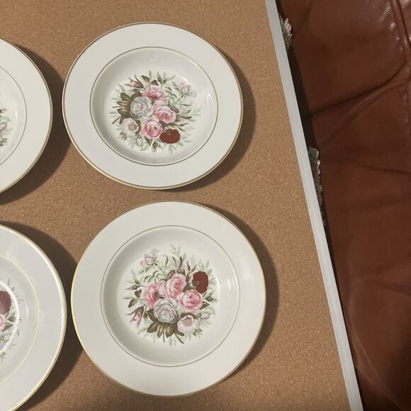 VNTG Royal Jackson Lady Lee Set 4 Rimmed shallow roses Soup Bowls - Picture 9 of 16